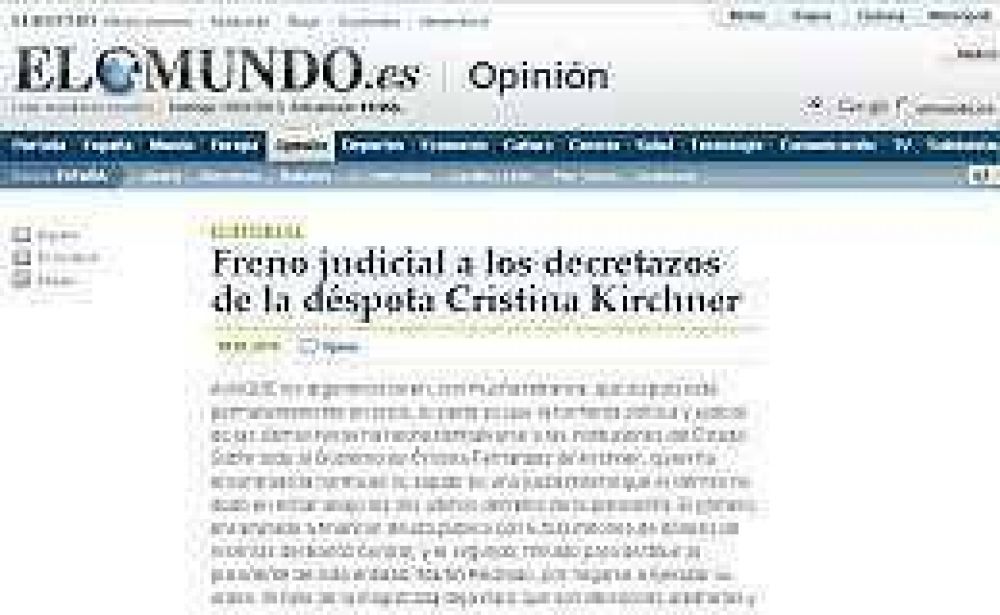Por el conflicto en el Banco Central, el diario "El Mundo" califica a Cristina como "d�spota"