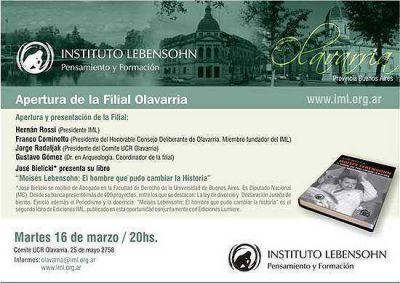 Presentar�n la filial en Olavarr�a del Instituto de Pensamiento y Formaci�n Mois�s Lebensohn