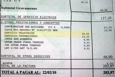 Suba de dos pesos en el servicio de velatorio de Coopelectric