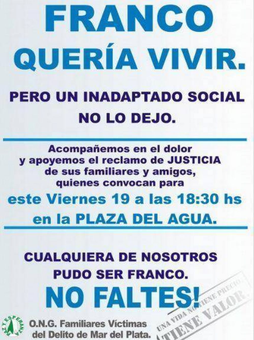 Este viernes Mar del Plata marcha pidiendo Justicia por Franco Castro L�pez