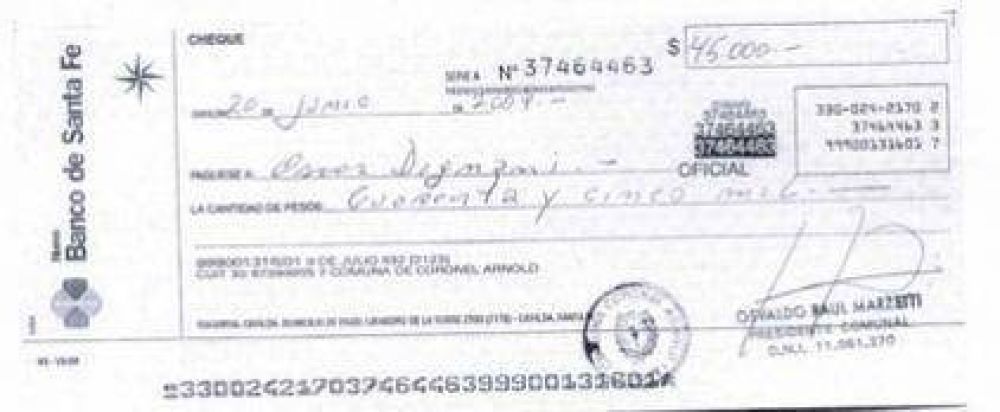 Cheques oficiales para deudas privadas