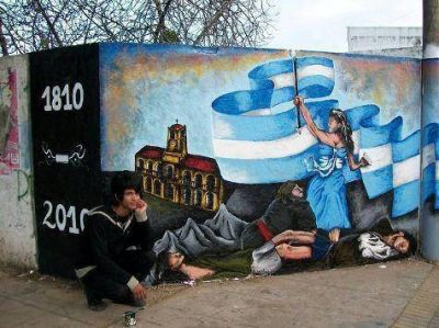 Villa Ramallo La JR pint� un mural para celebrar el Bicentenario 