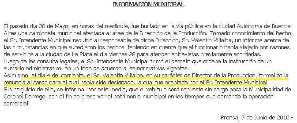 RENUNCI� VALENT�N VILLALBA, DIRECTOR DE LA PRODUCCI�N