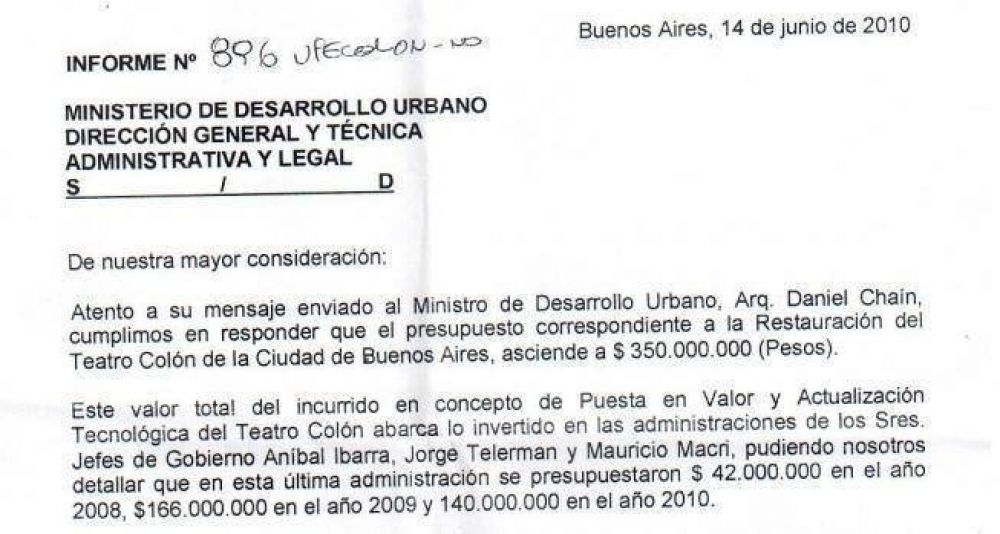 Arreglar el Teatro Col�n cost� casi tres veces m�s de lo que estaba presupuestado
