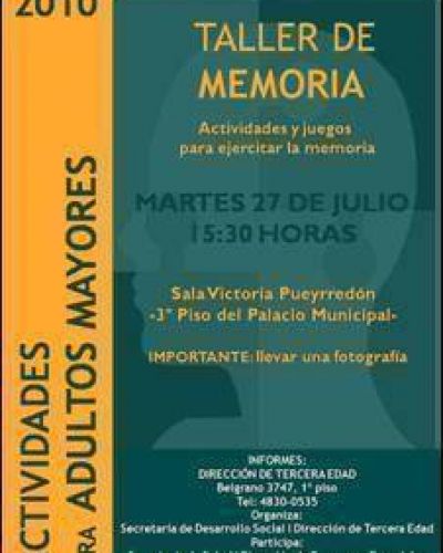 San Martin - EL PR�XIMO MARTES EN LA COMUNA, "TALLER DE MEMORIA" DIRIGIDO A ADULTOS MAYORES
