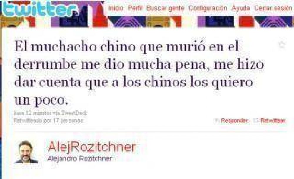Pol�mica con Alejandro Rozitchner por supuesto twitter contra los chinos