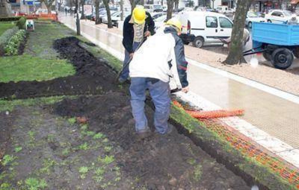 Instalan un sistema de riego por aspersi�n en la plaza Mitre