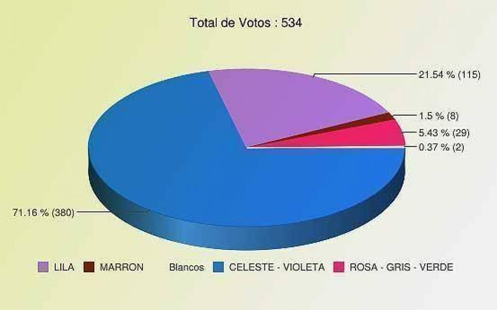 EN OLAVARR�A TUVO M�S DE 70% DE LOS VOTOS Amplio triunfo en todo el pa�s de la lista Celeste Violeta en las elecciones de Ctera