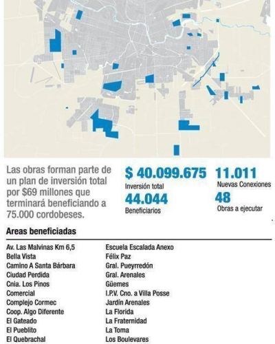 M�s de 44.000 cordobeses tendr�n agua potable para mediados del a�o pr�ximo