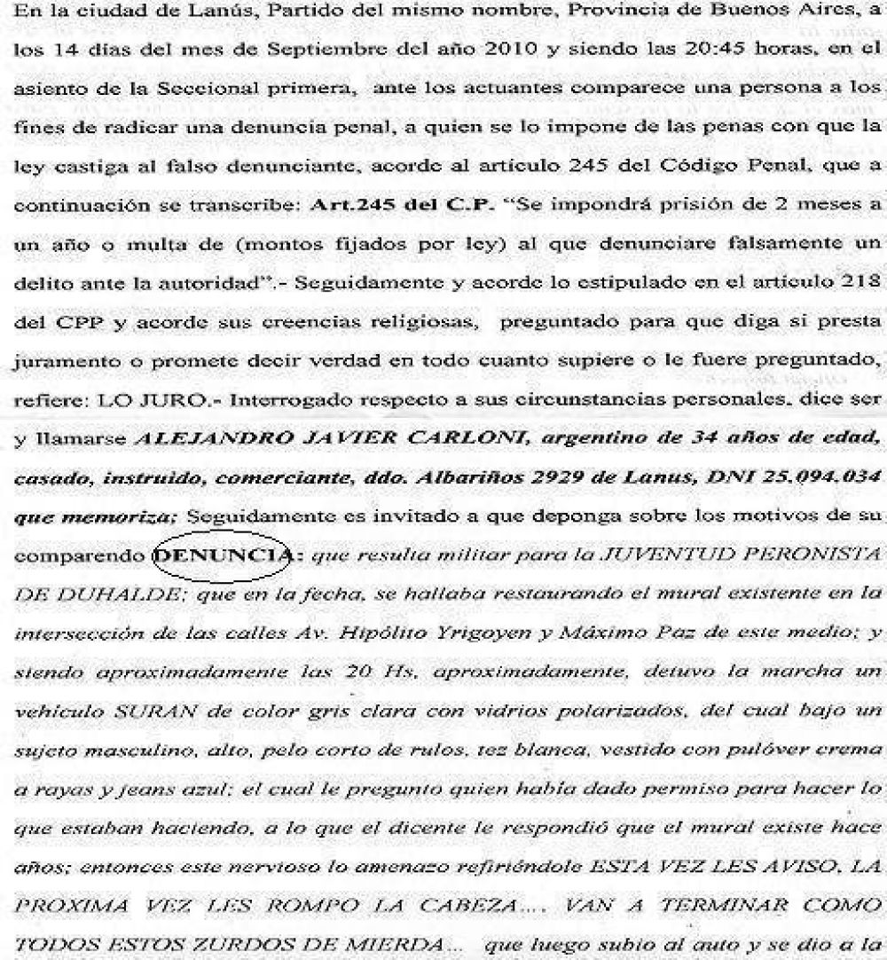 LANUS: AMENAZAN CON �ROMPERLE LA CABEZA� MIENTRAS RESTAURA MURAL DE LA NOCHE DE LOS LAPICES