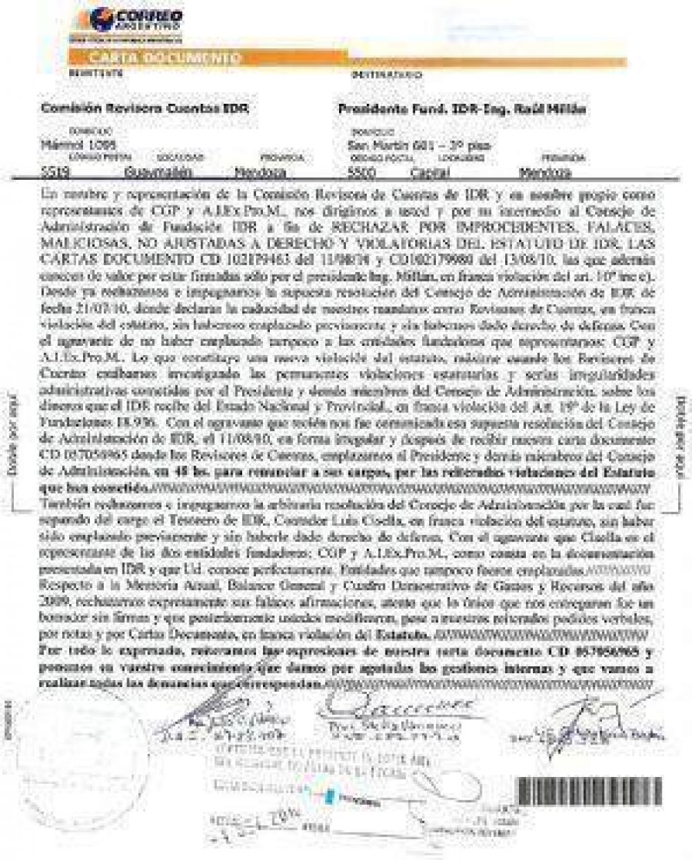 Solicitan al Gobernador la intervenci�n del Instituto de Desarrollo Rural