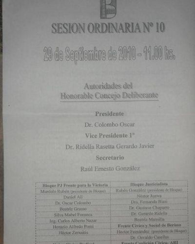  	 Concejo Deliberante de Berisso Se acerca la d�cima sesi�n ordinaria