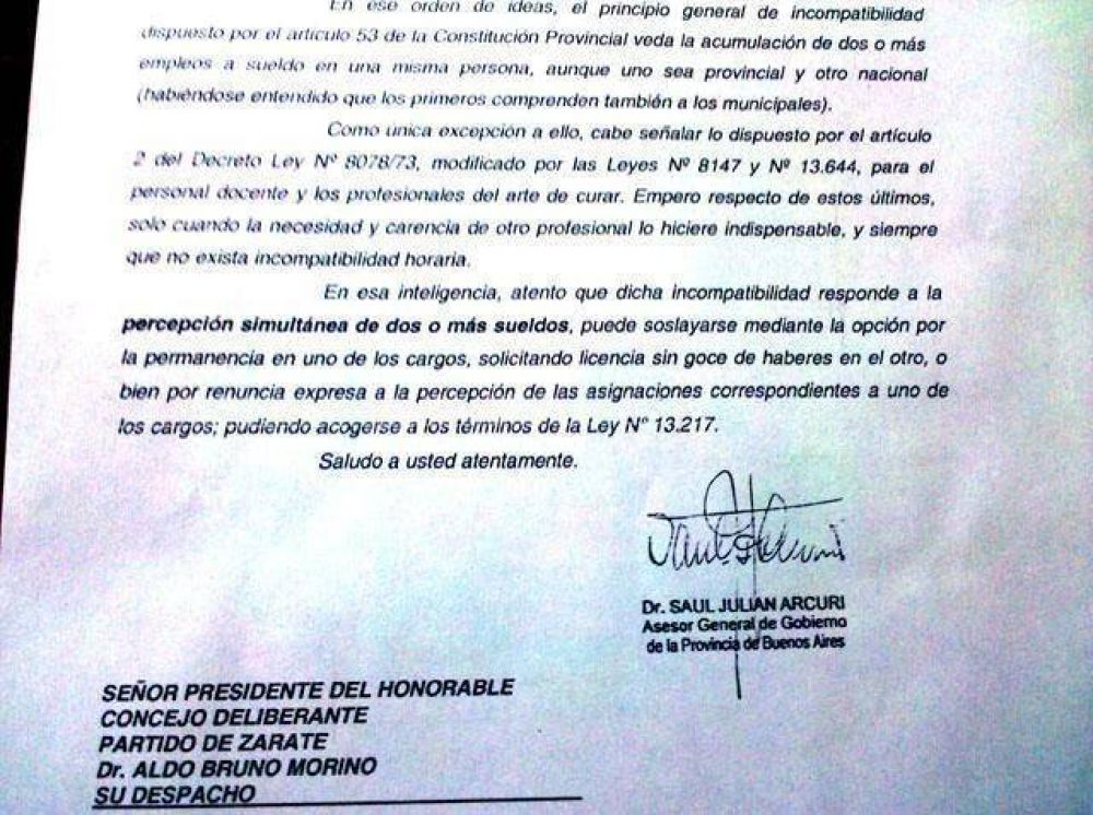 Debe renunciar a la dieta, pero seguir cobrando igual La Provincia desminti a Morino en el caso Bassi: hay incompatibilidad de cargos