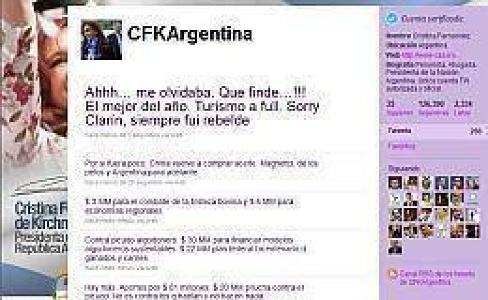 Verb�rriga, Cristina public� 11 tweets en menos de dos minutos