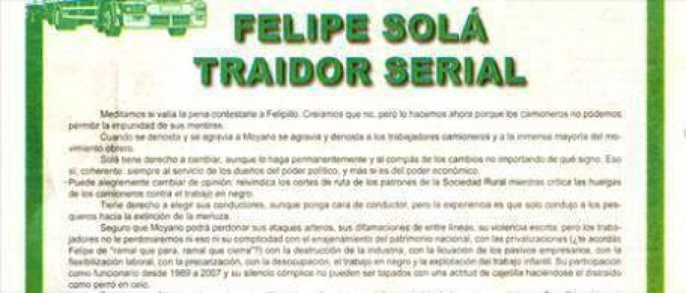 Camioneros califican de "traidor serial" a Sol�