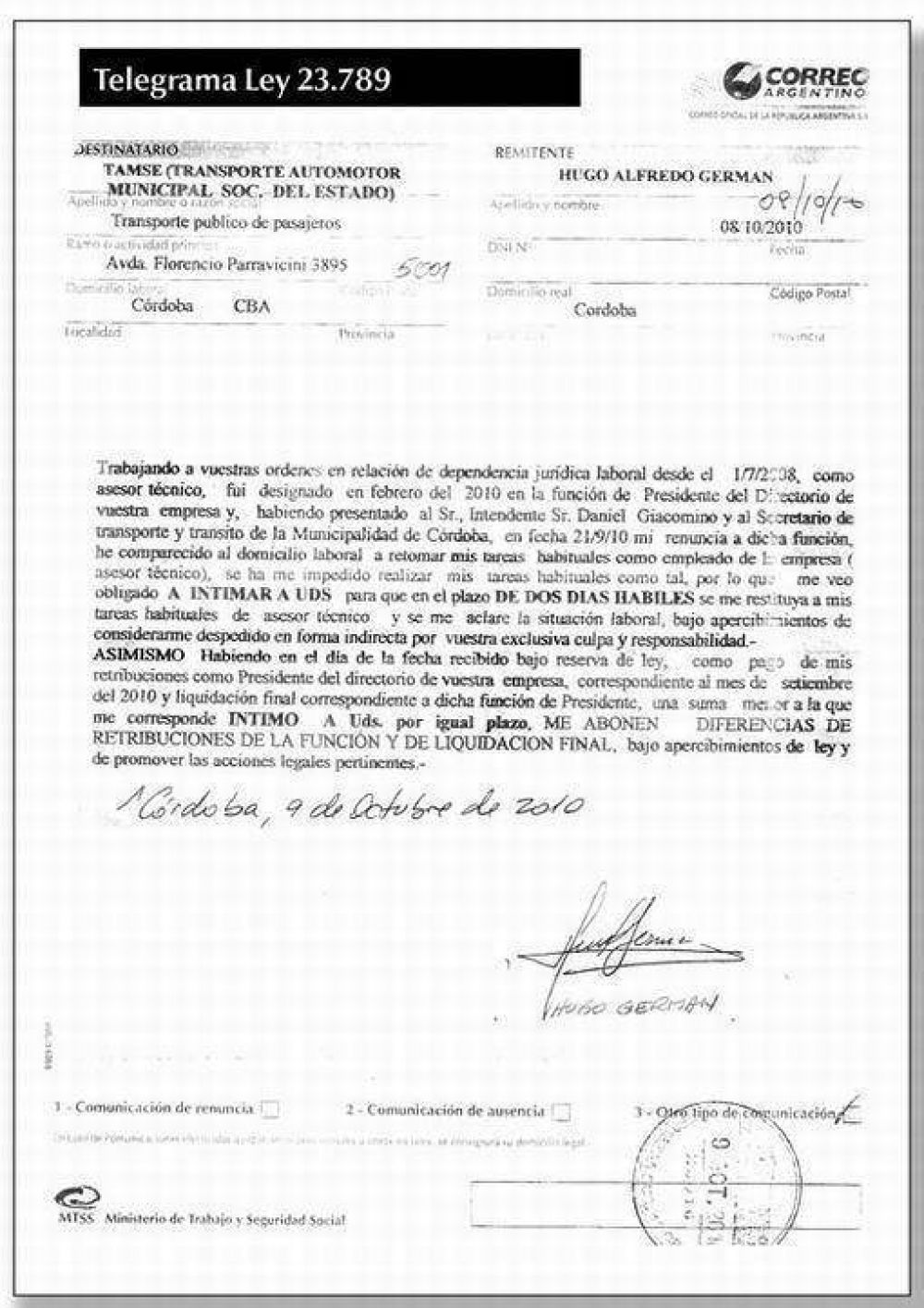 Germ�n pide volver a Tamse