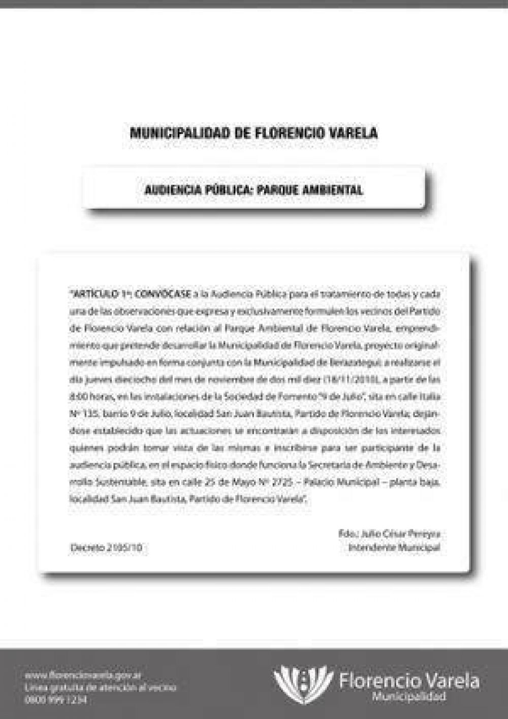 Audiencia P�blica por el Parque Regional Ambiental