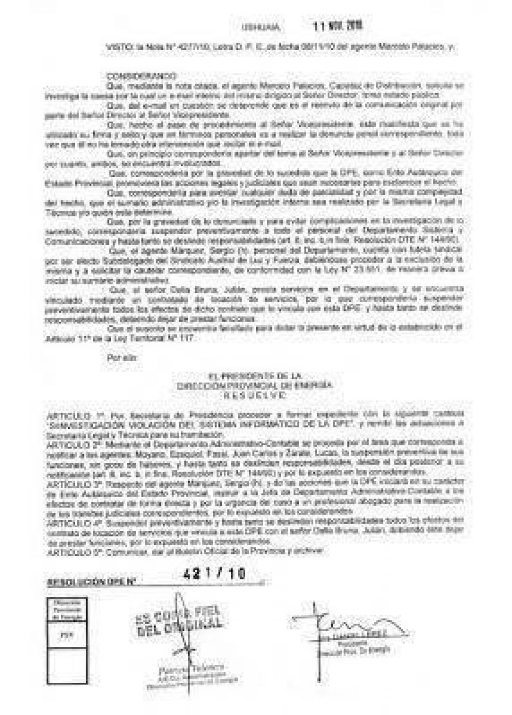 Los funcionarios de la Direcci�n Provincial de Energ�a reafirman...