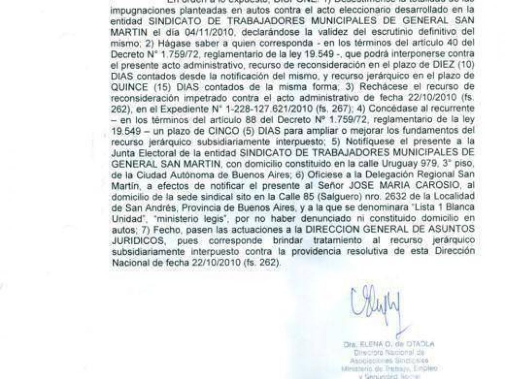 PRIMICIA DE LA NOTICIA WEB El Ministerio convalid� las elecciones del Sindicato de Trabajadores Municipales