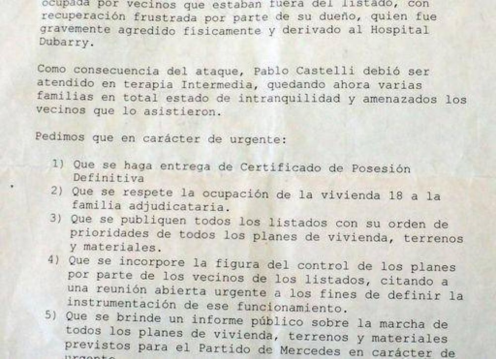 Reclamo por situaci�n de viviendas del Polo Obrero: asientan pedido con una escribana