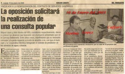 A�o 2003: Cuando eran oposicion, quer�an consulta popular por los servicios sanitarios