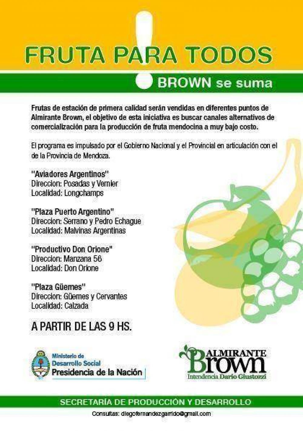 El Programa Fruta para Todos llega a Malvinas 