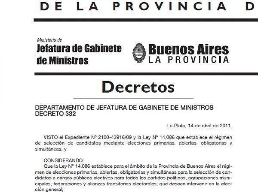 La Provincia tambi�n autoriz� las colectoras y fij� la fecha de elecciones