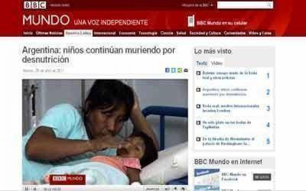 La BBC de Londres emiti� un informe sobre ni�os salte�os que mueren de hambre
