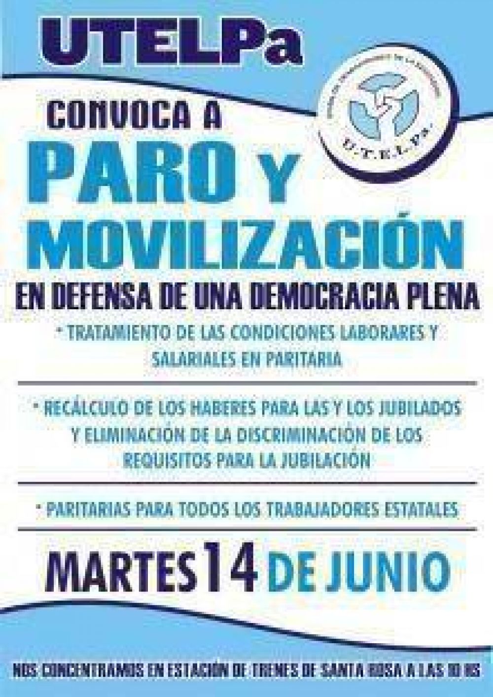 Paro Docente el 14 de junio en La Pampa