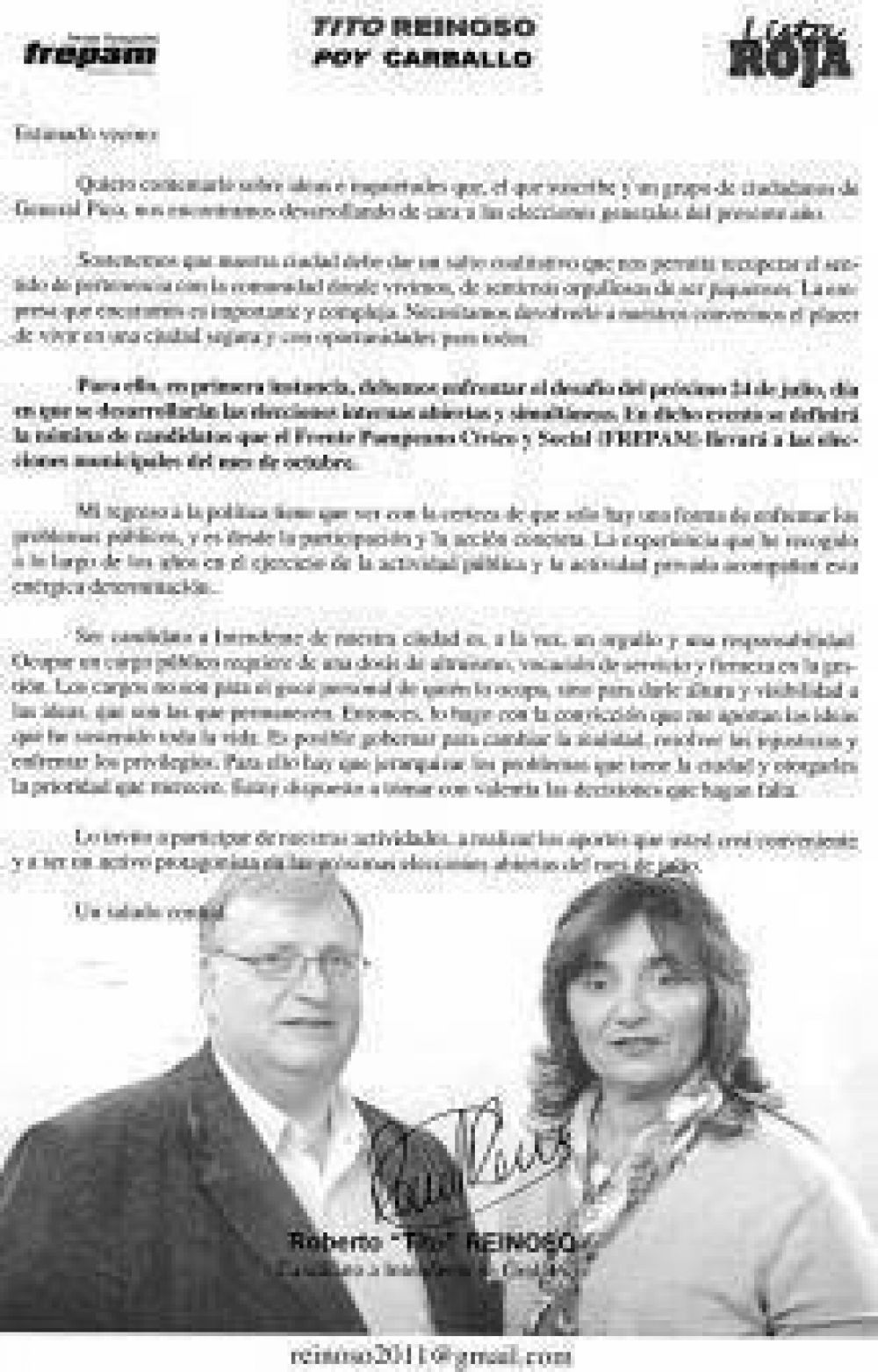 Reinoso invita a radicales para sumarse a su proyecto
