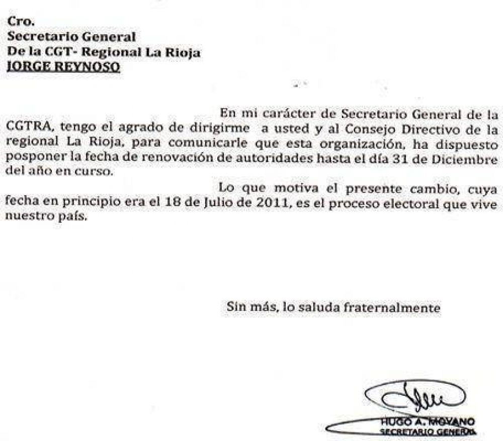 La CGT Nacional prorrog� el mandato de Reynoso al frente de la CGT Local