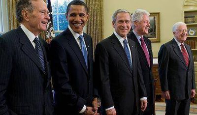 Foto hist�rica: Bush recibi� a Obama y sus predecesores en la presidencia