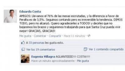 V�a facebook Costa reconoci� la derrota