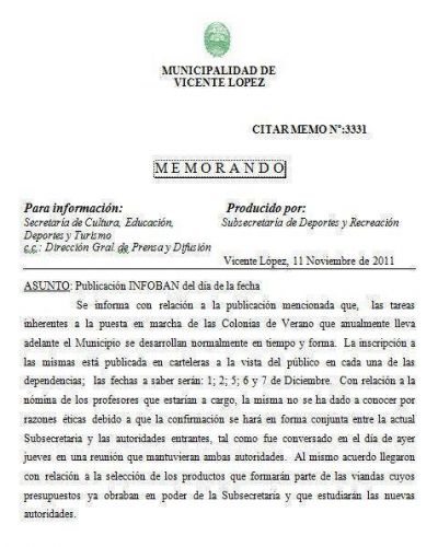 Aclaran que no corren peligro las colonias de vacaciones en Vicente L�pez