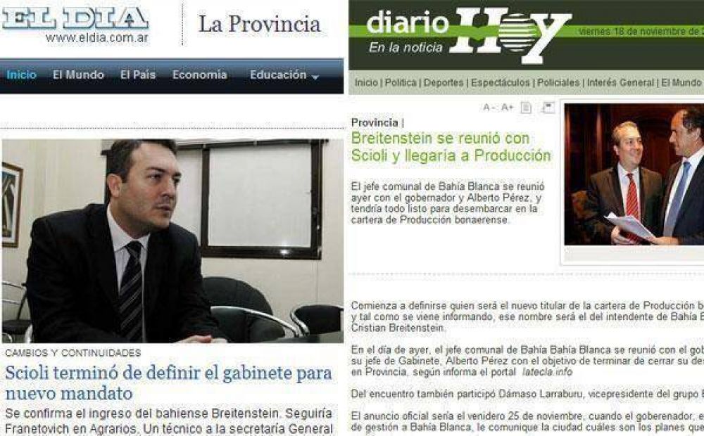 Diarios platenses confirman la incorporaci�n de Cristian Breitenstein al gabinete de Scioli 
