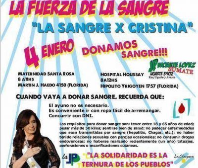 La JP de Vicente L�pez convoca a donar sangre para Cristina