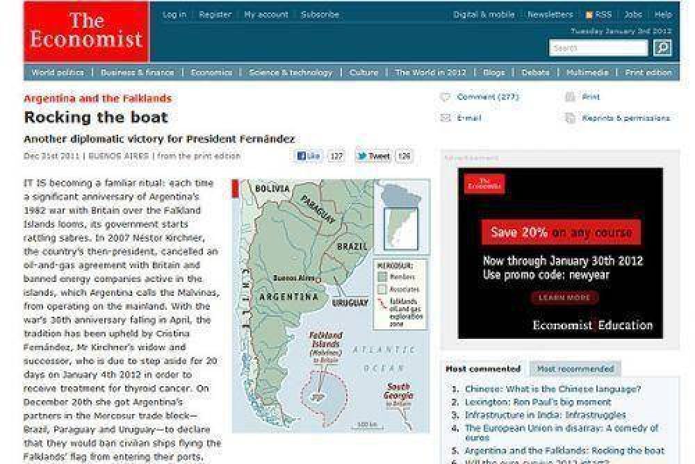 The Economist habla de �victoria diplom�tica argentina� en conflicto por Malvinas