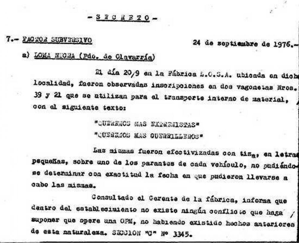 Espionaje a trabajadores de Loma Negra en la �ltima dictadura