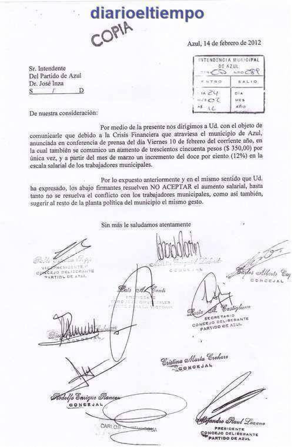 RENUNCIARON AL AUMENTO