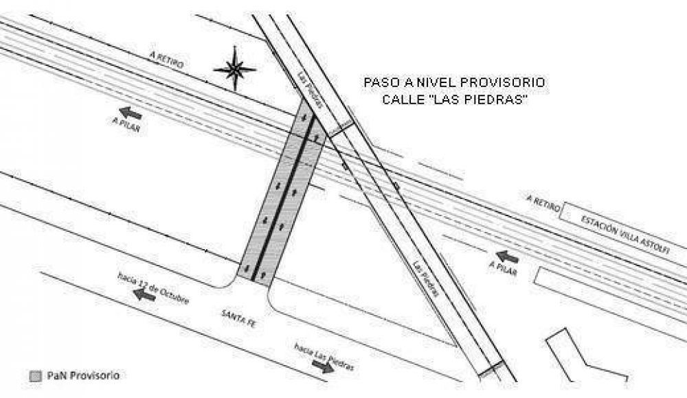 A partir del lunes estar� clausurado el paso a nivel de la calle Las Piedras de Astolfi