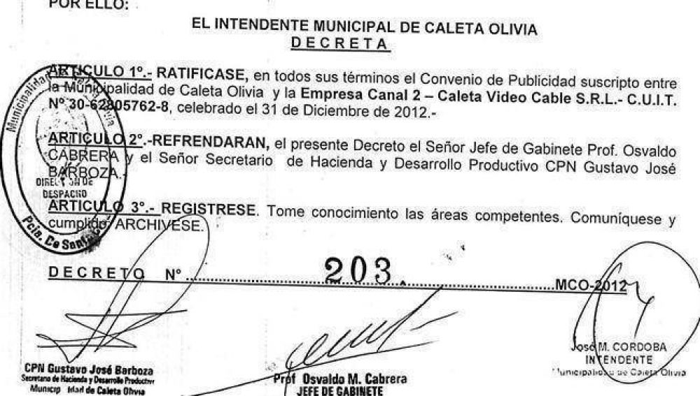 El Intendente C�rdoba aprob� pauta con dos empresas del mismo due�o por m�s de $ 2.000.000,00