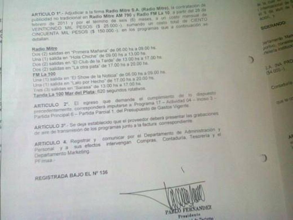 El Intendente de shopping por los medios: $ 150 mil a Radio Mitre
