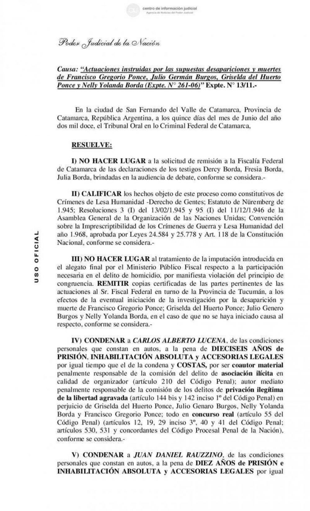Lesa humanidad: condenaron a dos acusados en juicio oral en Catamarca