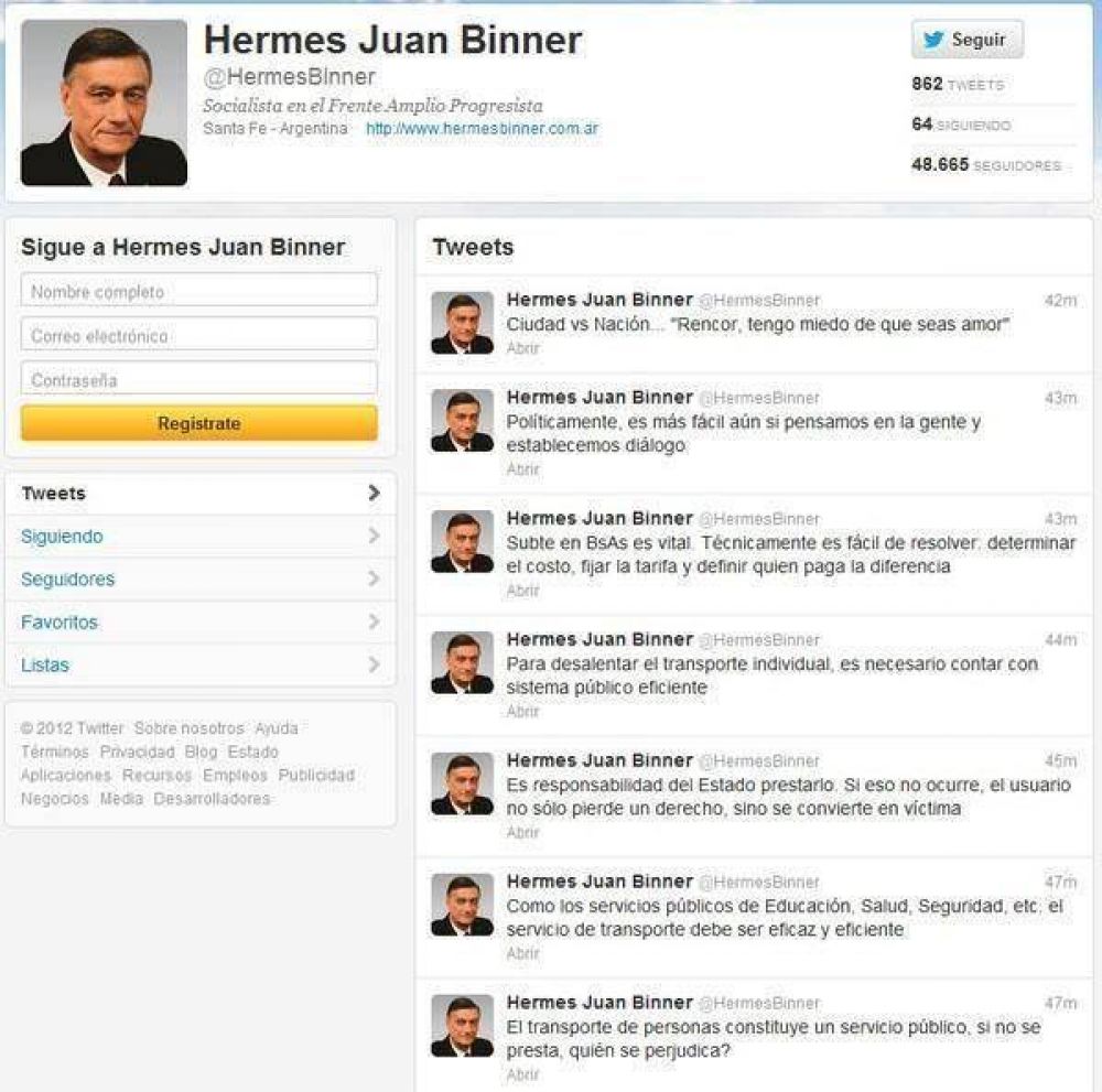 Por Twitter, Binner asegur� que el conflicto del subte "es f�cil de resolver"