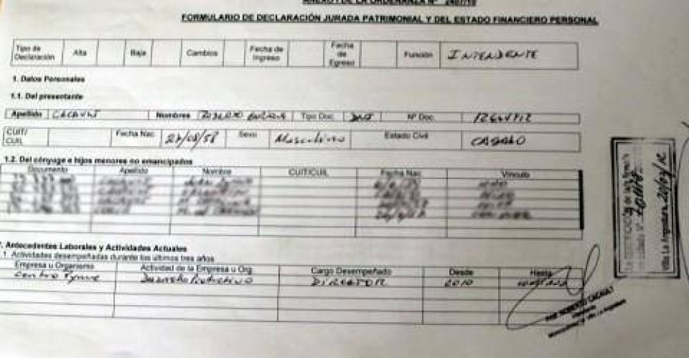 La declaraci�n jurada del intendente Cacault