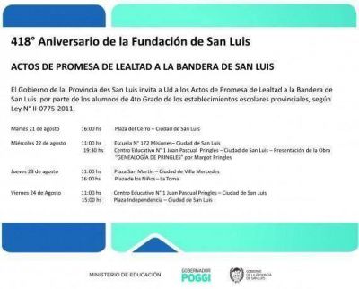 M�s de 3000 alumnos puntanos realizar�n la promesa a la bandera de la provincia de San Luis