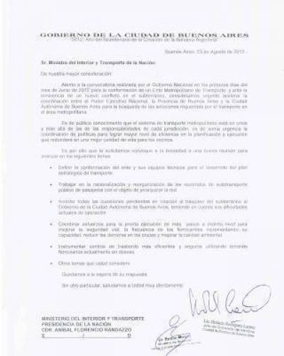 Larreta le pidi� una reuni�n a Randazzo para acordar el traspaso del subte