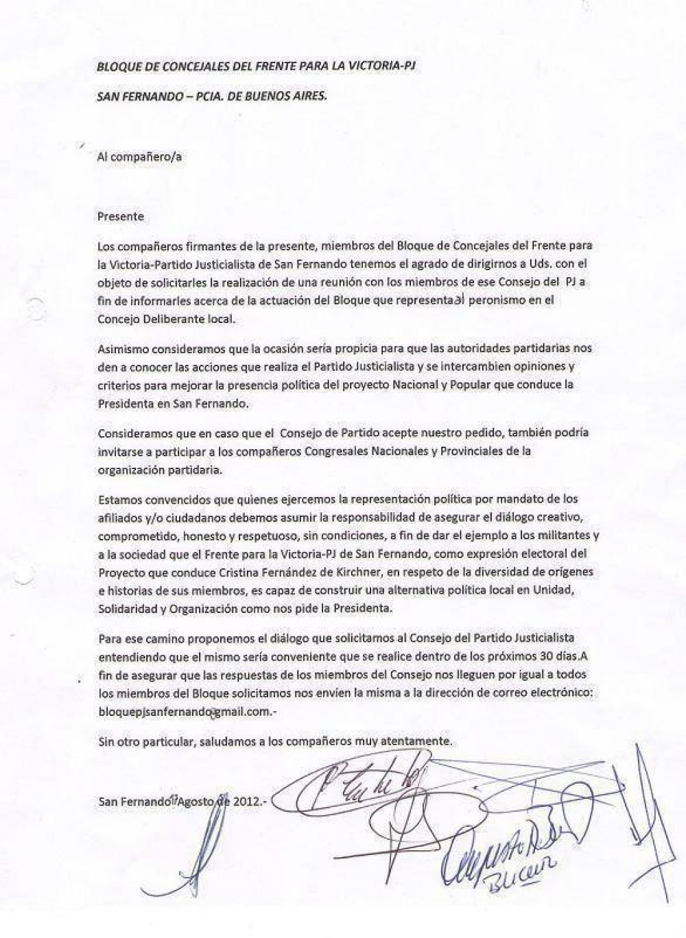 El bloque del FPV de San Fernando quiere di�logo dentro del Peronismo