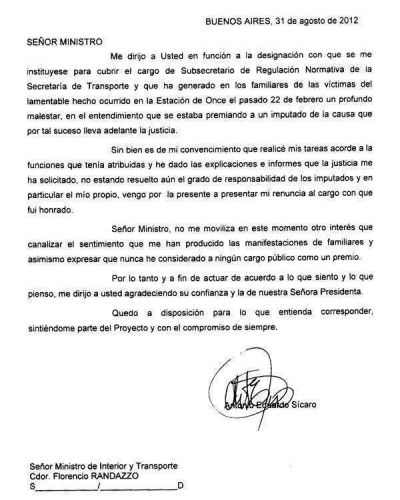 Renunci� S�caro, el funcionario investigado por la tragedia de Once