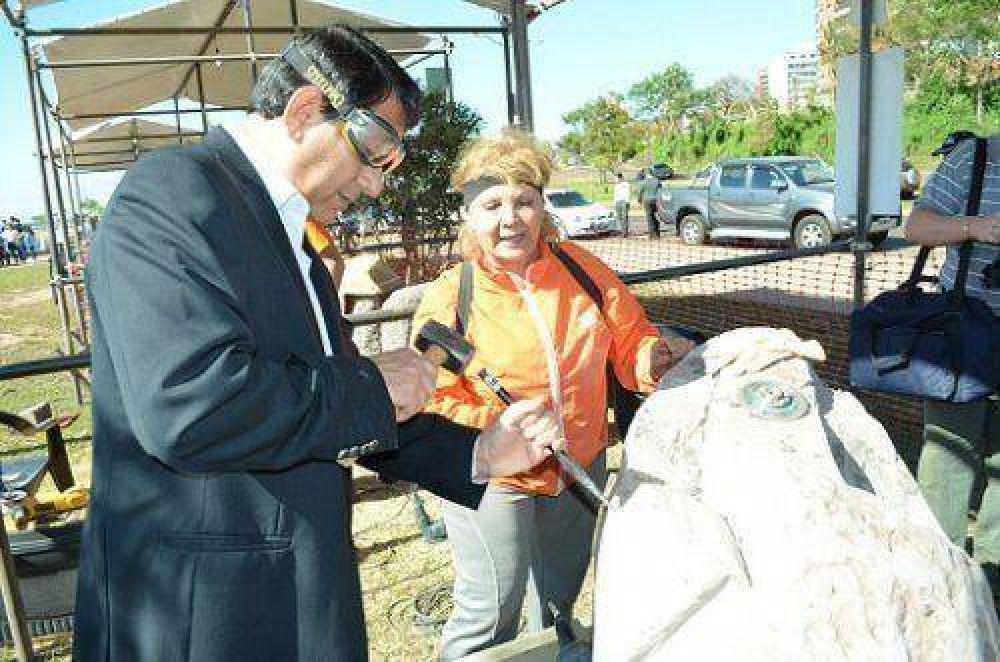 El intendente Franco sigui� de cerca el trabajo de los escultores en la Costanera